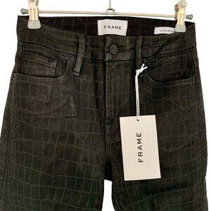 (NWT) FRAME - Le Crop Mini Boot Cut Black Crocodile Coated Jeans  - Size 25